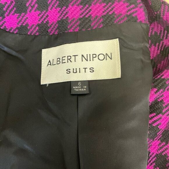 Vintage Albert Nipon Suits Women's 6 Black Pink 100% Wool Peacoat Suit Jacket - Picture 10 of 13